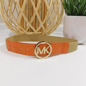 Michael Kors Orange Brown woven belt snakeskin S